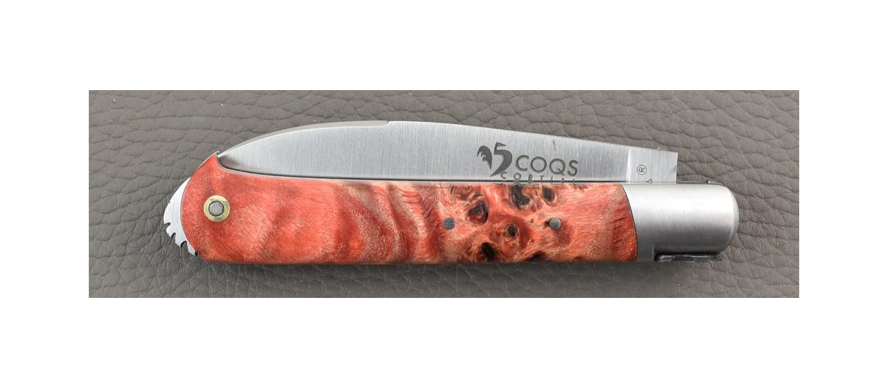 Le 5 Coqs knife Red Poplar burl hand made in France