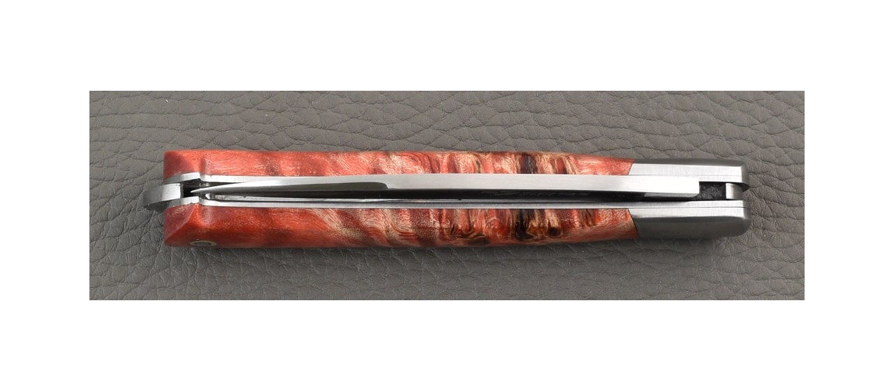 Le 5 Coqs knife Red Poplar burl hand made in France
