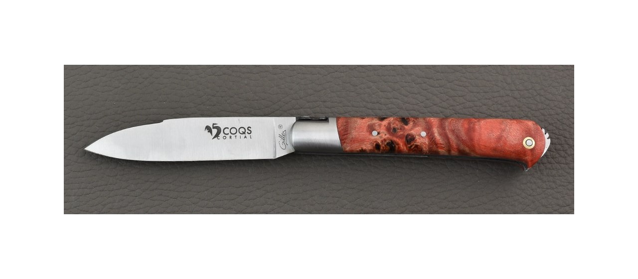 Le 5 Coqs knife Red Poplar burl hand made in France