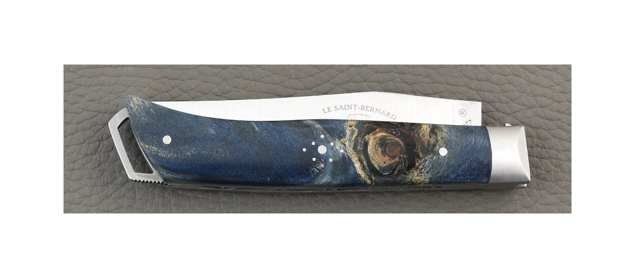 French Alpin knife Blue Poplar burl handle handmade in France