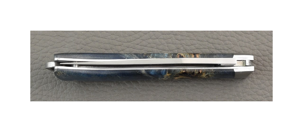 French Alpin knife Blue Poplar burl handle handmade in France