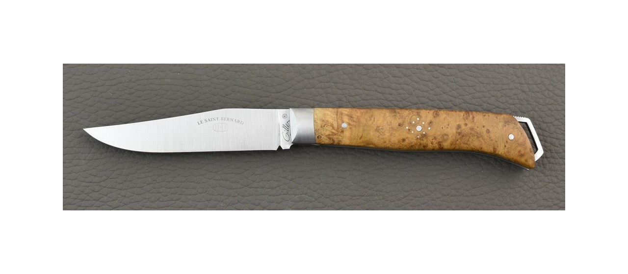 French Alpin knife Teak burl handle handmade in France