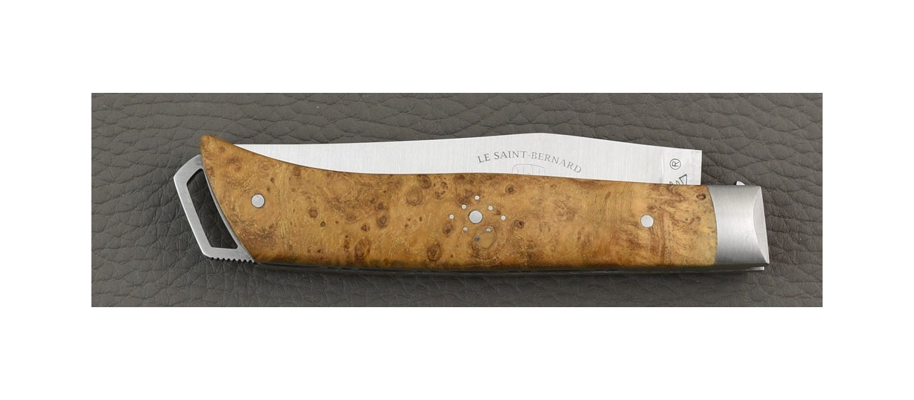 French Alpin knife Teak burl handle handmade in France