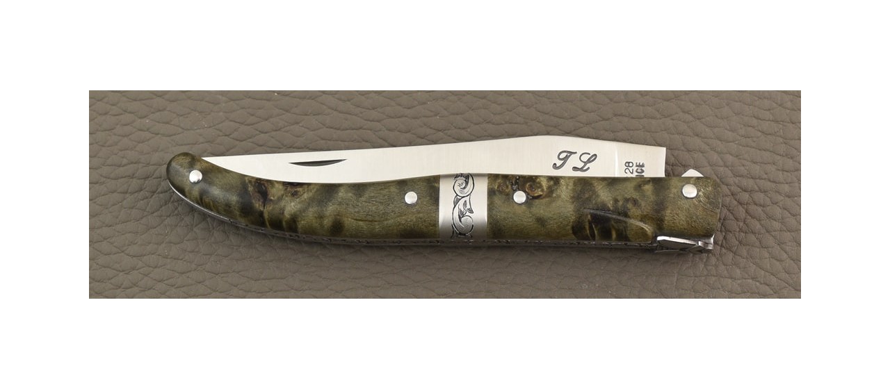 Laguiole knife 12cm, black poplar burl handle by Jérôme Latreille