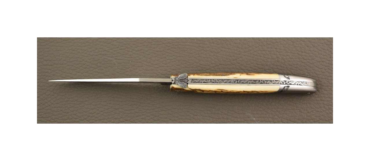 Laguiole knife 12cm back bolster, Brown Mammoth Ivory by Jérôme Latreille