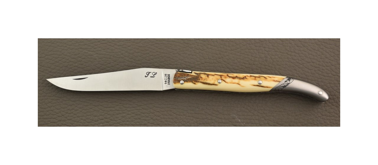 Laguiole knife 12cm back bolster, Brown Mammoth Ivory by Jérôme Latreille