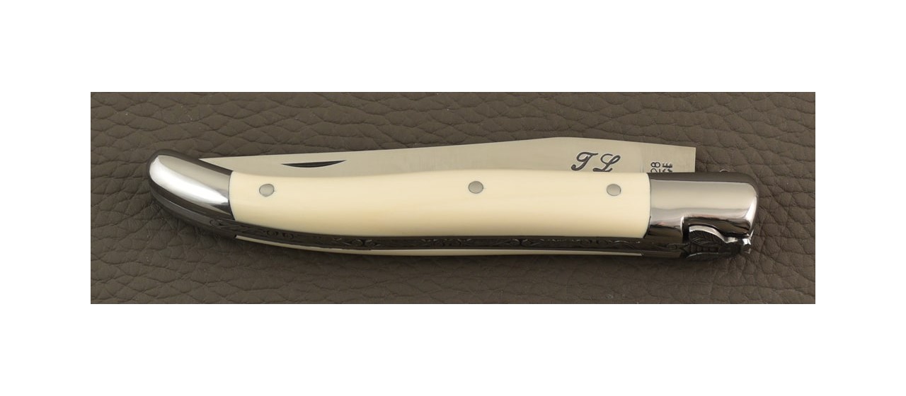 Laguiole knife 12cm, White Mammoth Ivory by Jérôme Latreille