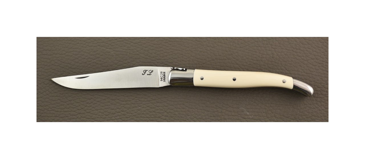 Laguiole knife 12cm, White Mammoth Ivory by Jérôme Latreille