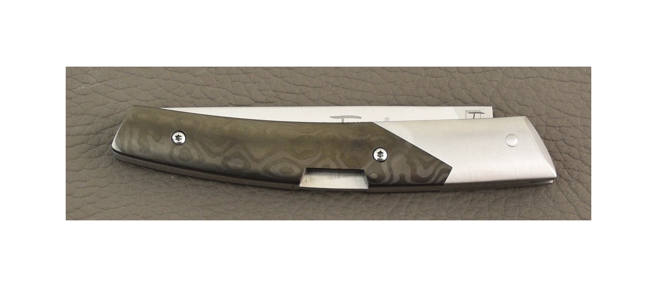 Couteau Le Thiers® Advance Fat Carbon Goutte Noire avec lame RWL34 fabriqué en France par Fontenille Pataud