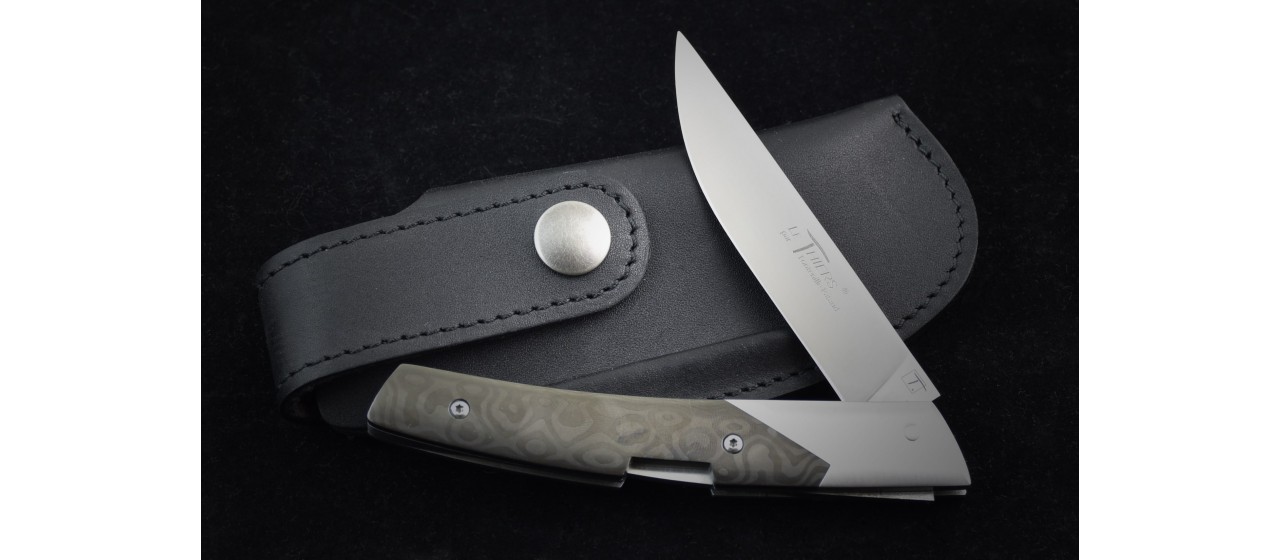 Le Thiers® Advance knife Fat Carbon Black Drop handle and RWL34 steel blade made in France by Fontenille Pataud