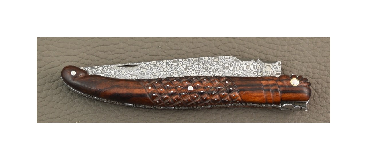 Laguiole delicate filewok damascus blade and ironwood handle