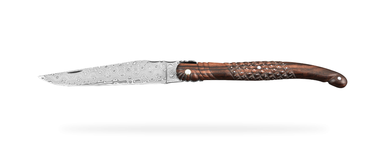 Laguiole delicate filewok damascus blade and ironwood handle