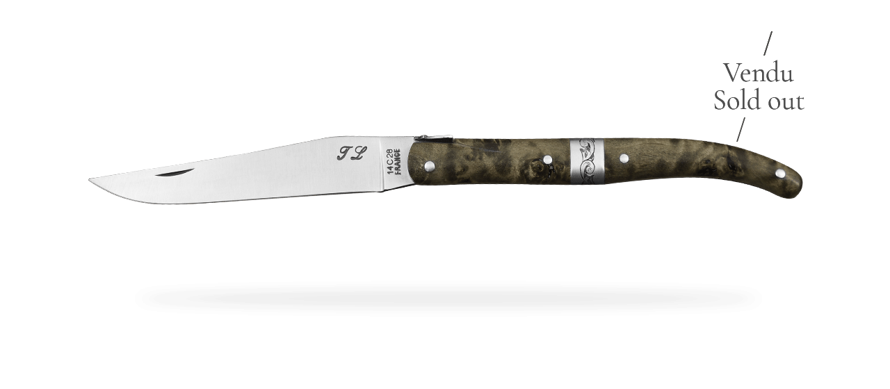 Laguiole knife 12cm, black poplar burl handle by Jérôme Latreille