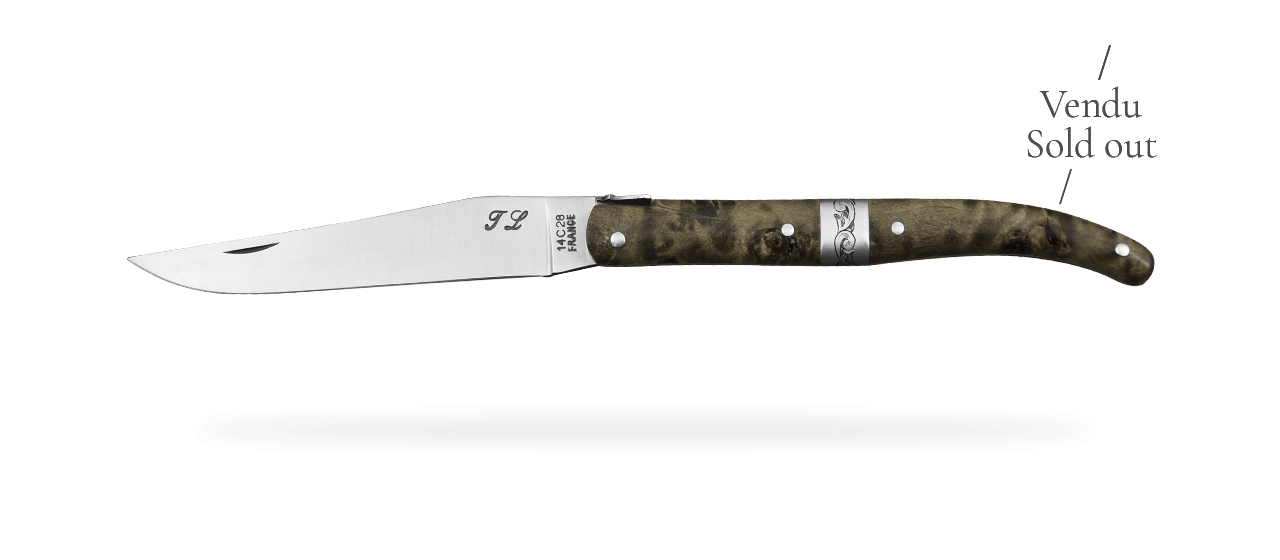 Laguiole knife12cm, black poplar burl handle by Jérôme Latreille