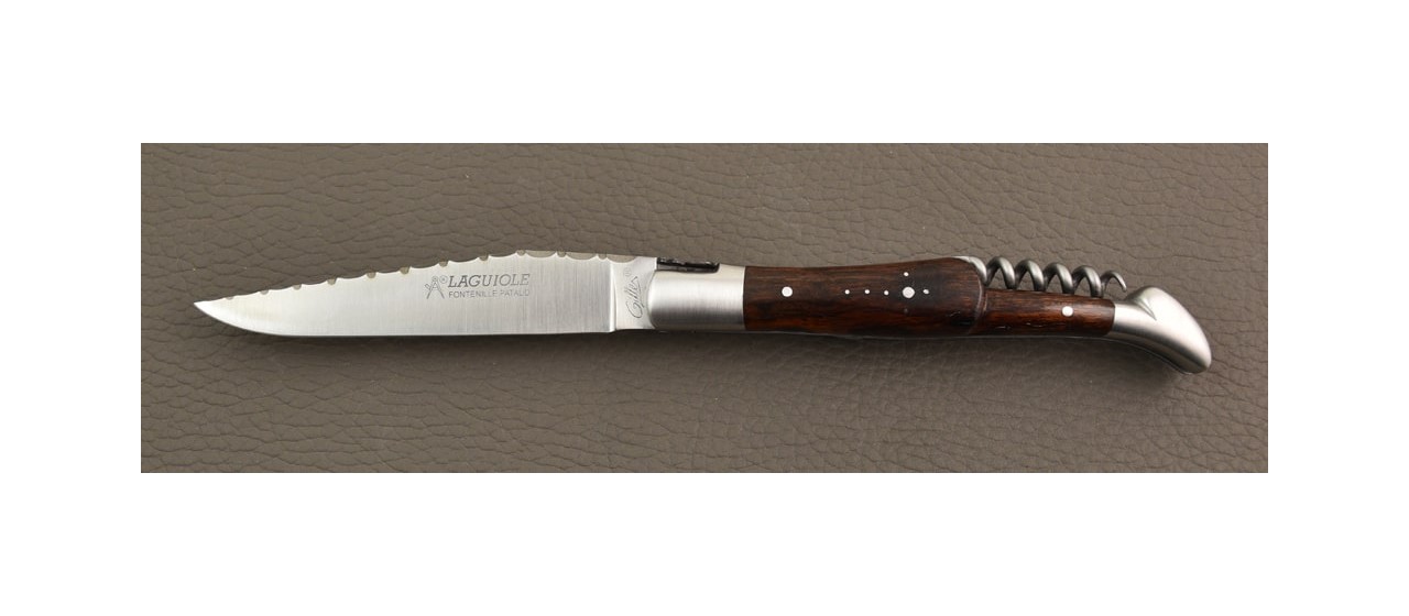 Couteau Laguiole Traditionnel 12 cm Guilloche avec Tire-Bouchon en bois de fer
