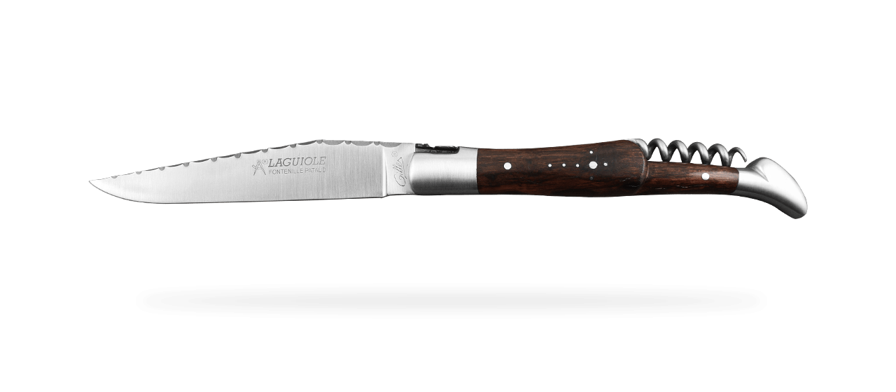 Couteau Laguiole Traditionnel 12 cm Guilloche avec Tire-Bouchon en bois de fer