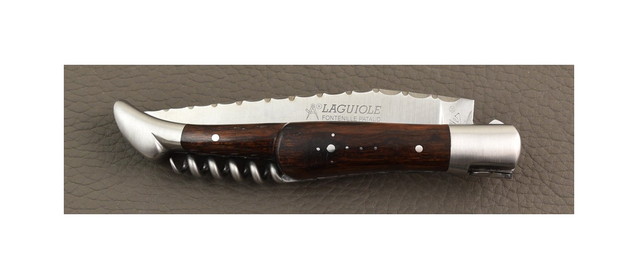 Couteau Laguiole Traditionnel 12 cm Guilloche avec Tire-Bouchon en bois de fer