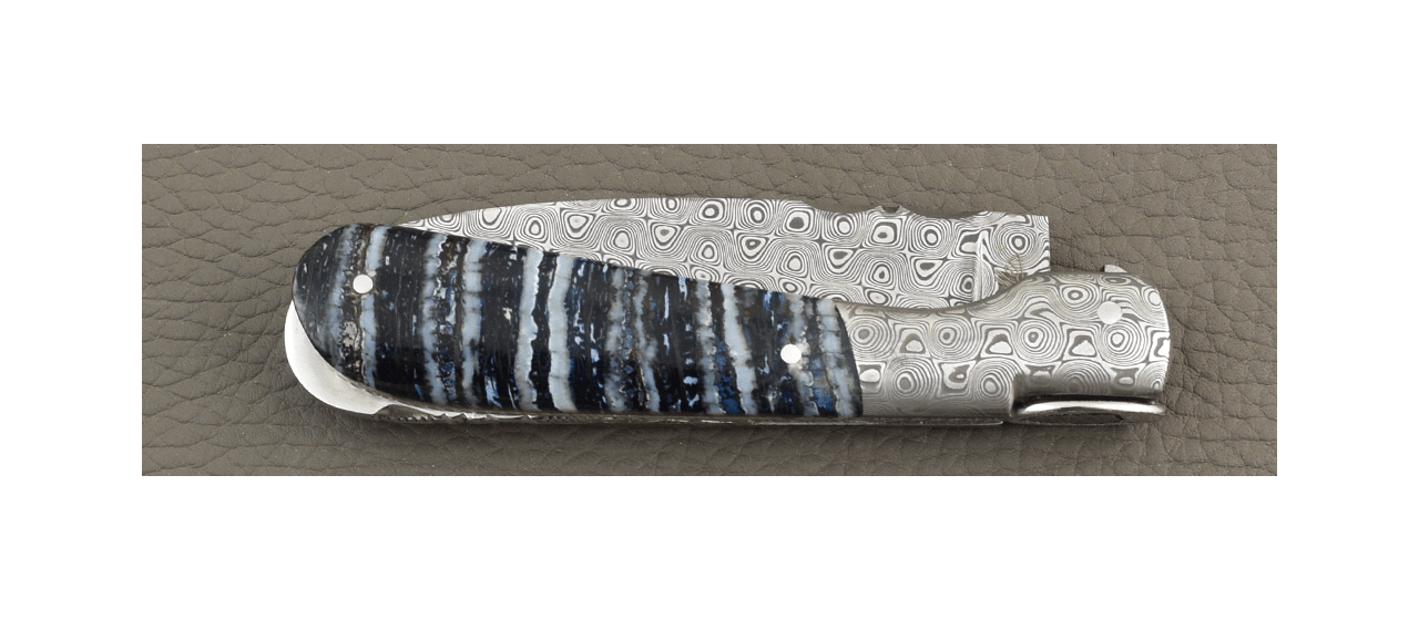 Corsican Pialincu "Guilloché" Damascus range Blue Molar of Mammoth