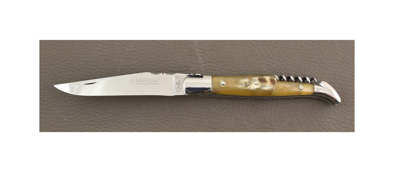 Couteau Laguiole Traditionnel 12 cm Classique avec Tire-Bouchon Corne de bélier