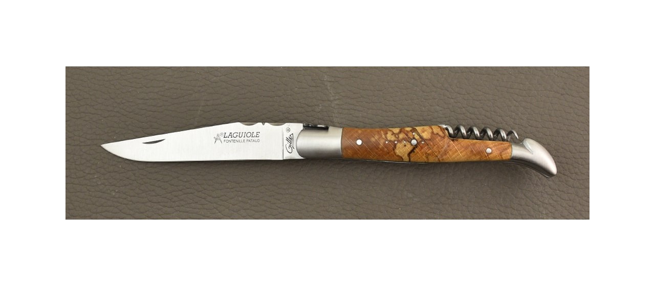 Couteau Laguiole Traditionnel 12 cm Classique avec Tire-Bouchon Hêtre stabilisé debout fabriqué en France