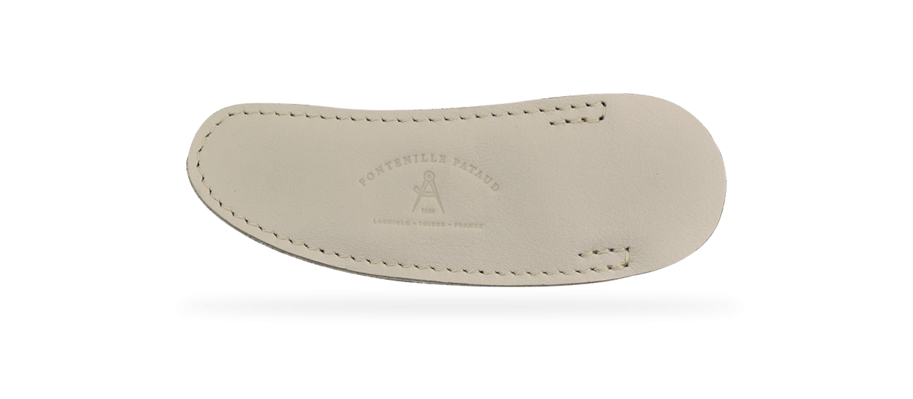 High end soft leather pouch for Laguiole knife, creamy colour. Made in France