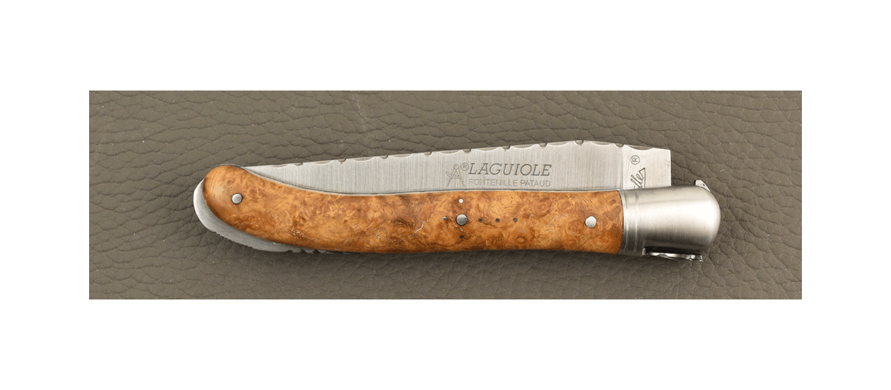 Guilloché range Laguiole knife with Amboyna burl