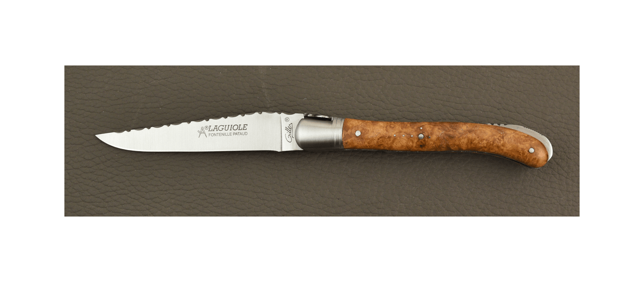 Guilloché range Laguiole knife with Amboyna burl