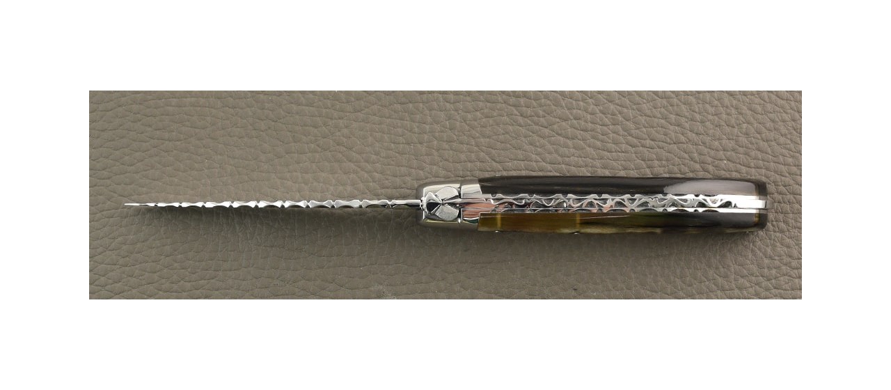 Laguiole Knife Le Pocket Guilloche Range Dark Ram Horn