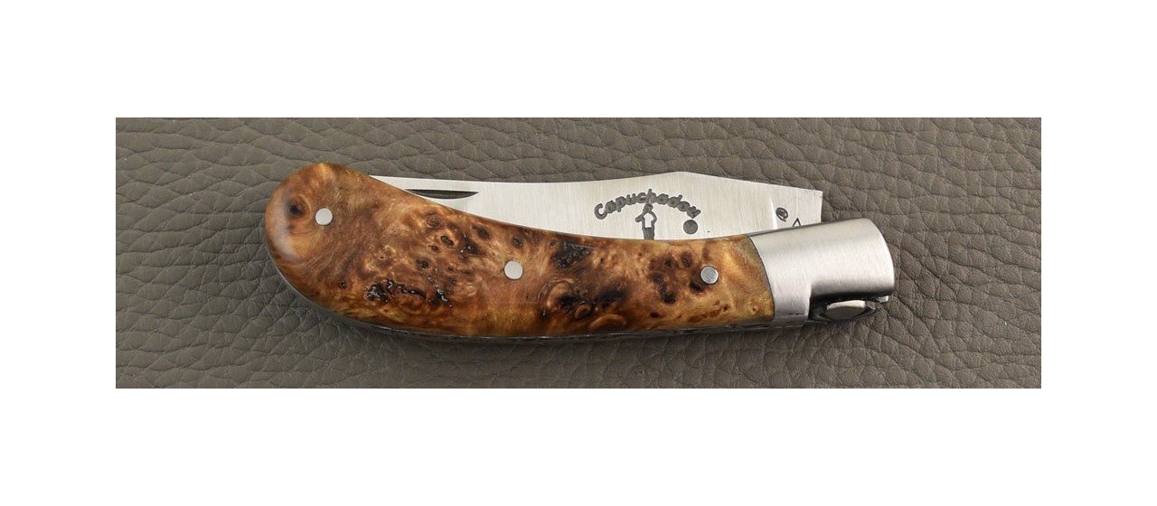 Couteau Le Capuchadou® 10 cm "Guilloché",  Loupe de peuplier stabilisée