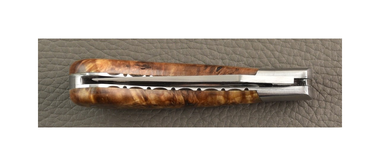 "Le Capuchadou®-Guilloché" 10 cm hand made knife, Stabilized poplar burl