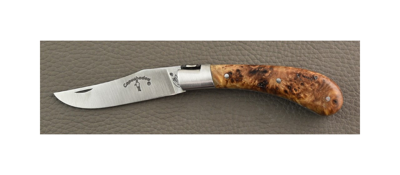 "Le Capuchadou®-Guilloché" 10 cm hand made knife, Stabilized poplar burl