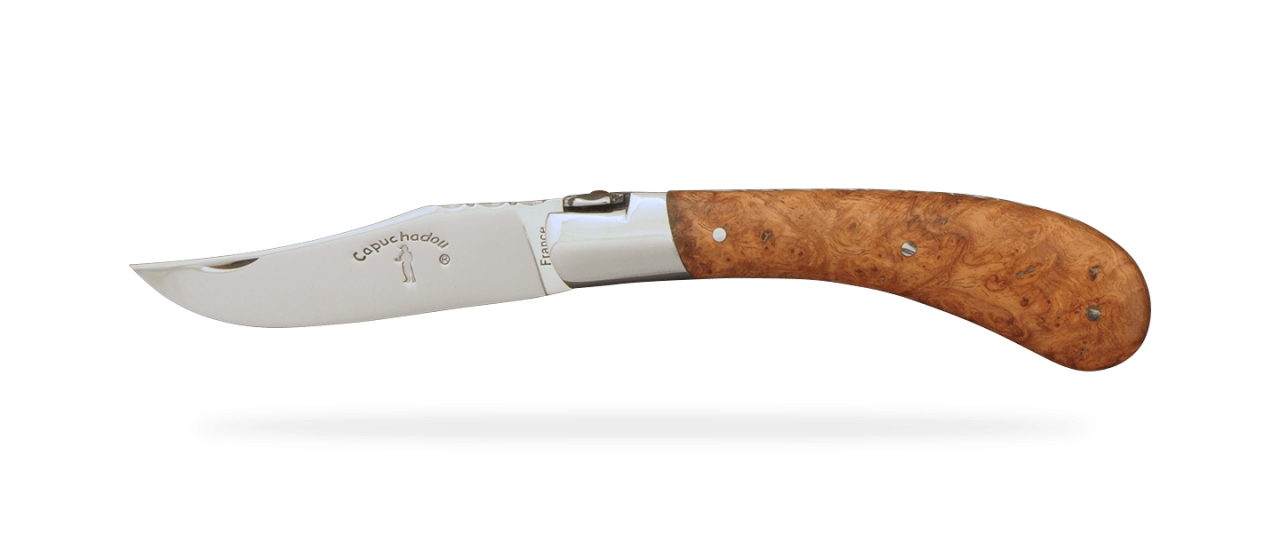 "Le Capuchadou®-Guilloché" 10 cm hand made knife, Amboyna burl