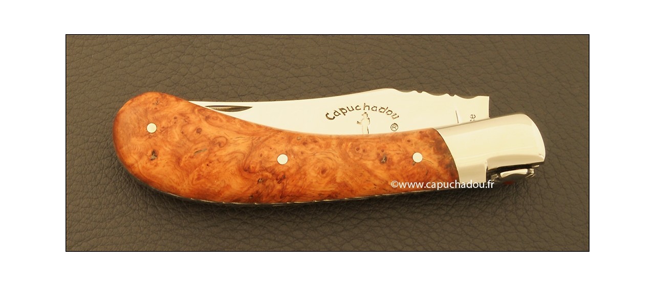 "Le Capuchadou®-Guilloché" 10 cm hand made knife, Amboyna burl