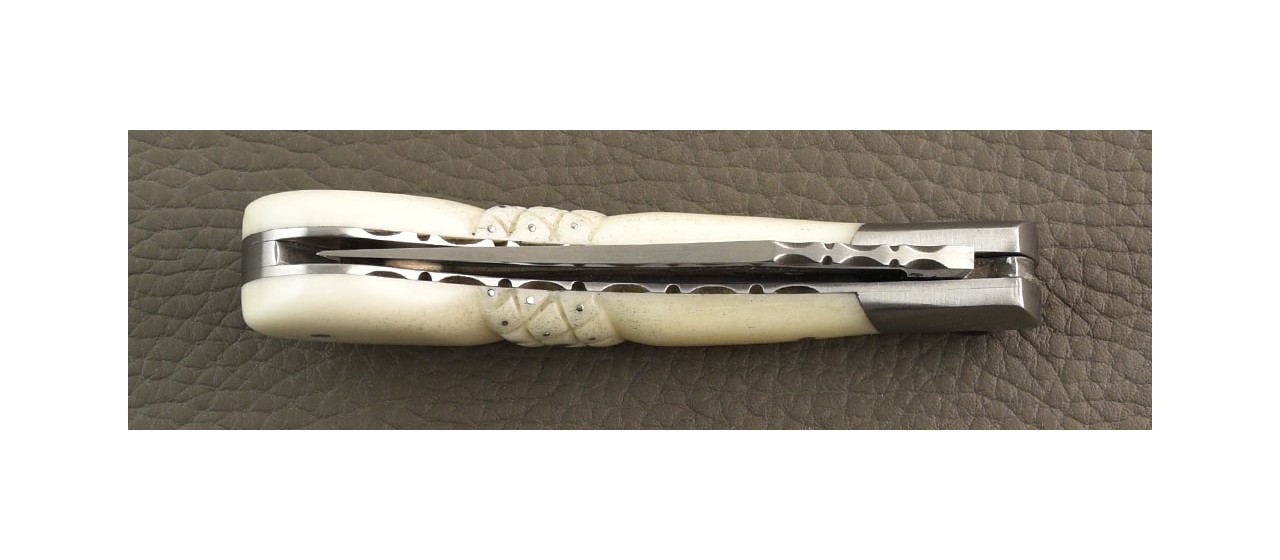 "Le Capuchadou®-Guilloché Aiguille" 10 cm hand made knife, real Bone