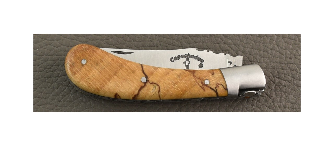 "Le Capuchadou®-Guilloché" 10 cm hand made knife, Stabilized beech