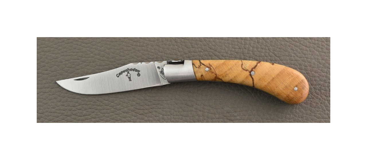 "Le Capuchadou®-Guilloché" 10 cm hand made knife, Stabilized beech