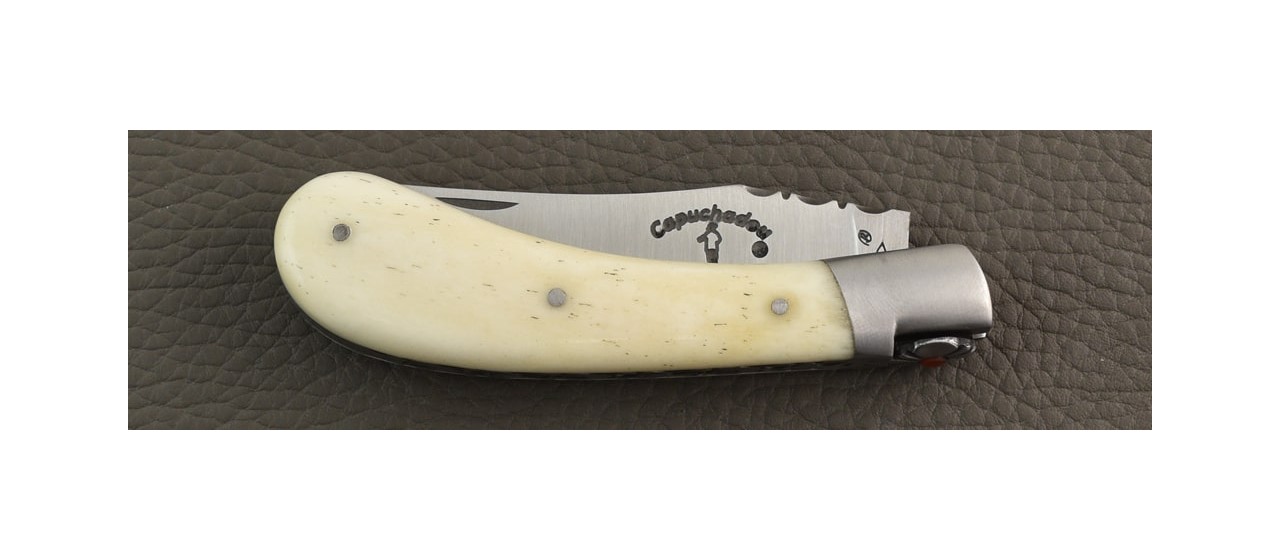 "Le Capuchadou®-Guilloché" 10 cm hand made knife, real Bone