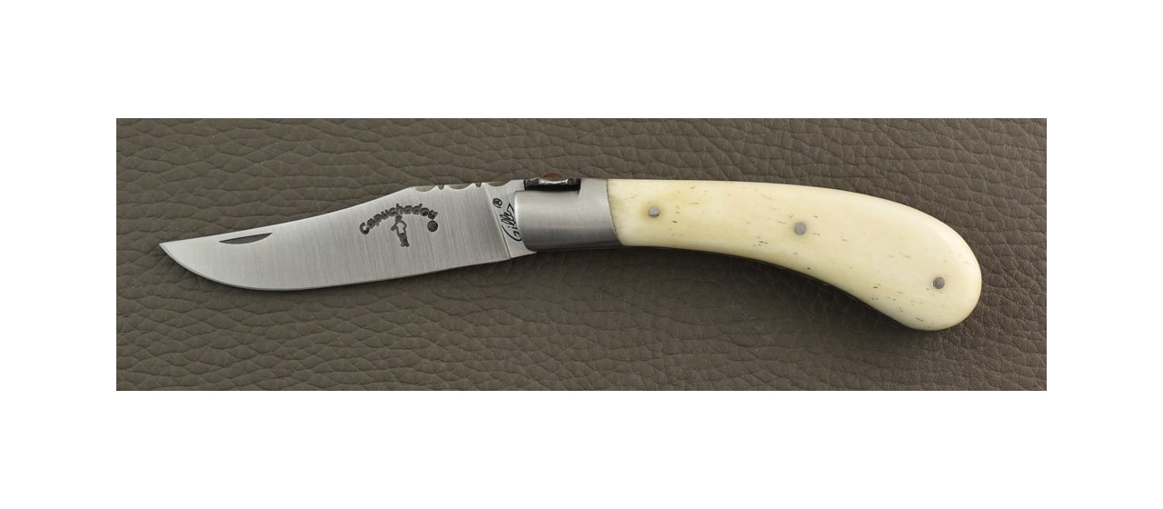 "Le Capuchadou®-Guilloché" 10 cm hand made knife, real Bone