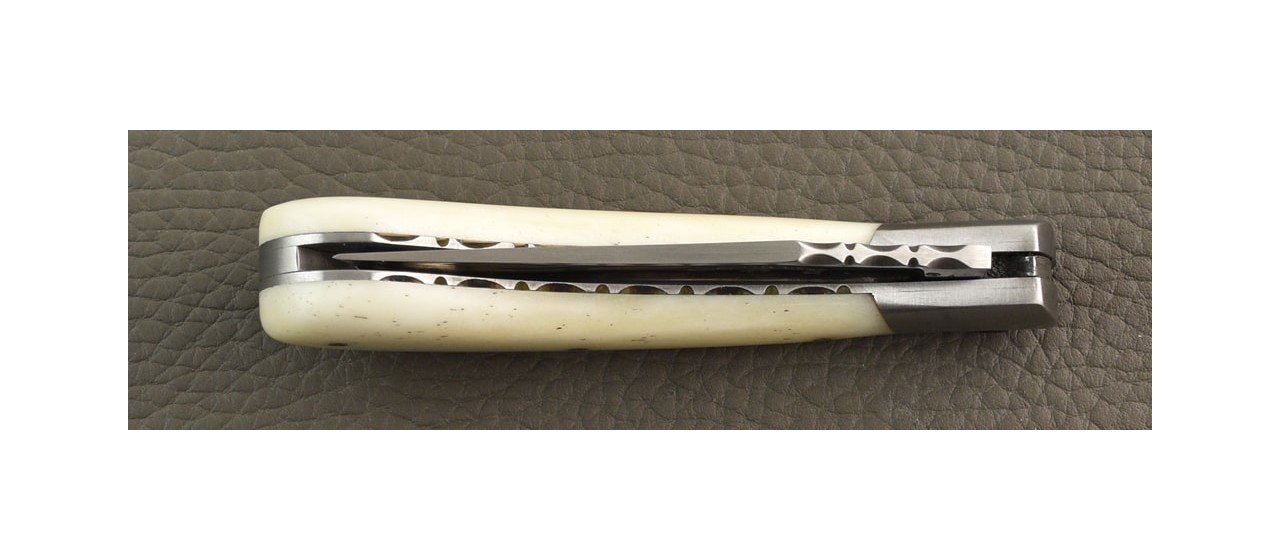 "Le Capuchadou®-Guilloché" 10 cm hand made knife, real Bone