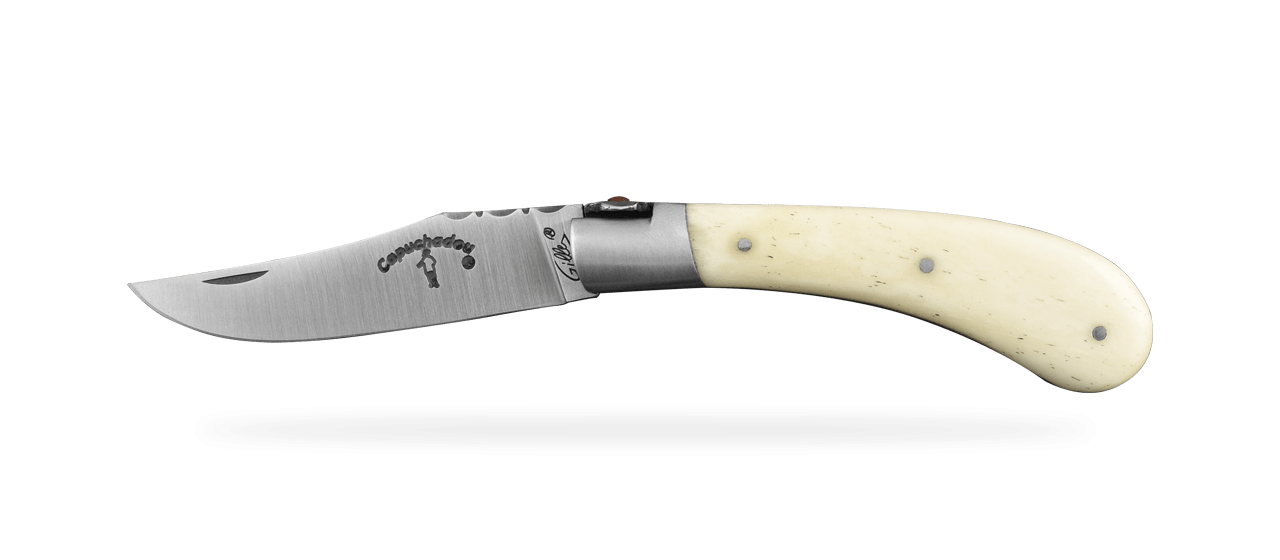 "Le Capuchadou®-Guilloché" 10 cm handmade knife, real Bone