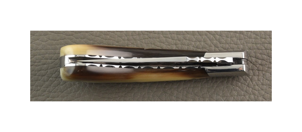 "Le Capuchadou®-Guilloché" 10 cm hand made knife, Buffalo horn tip