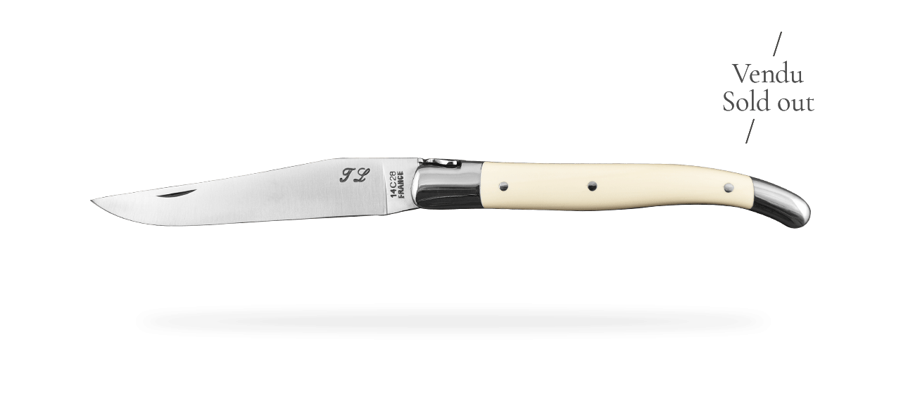 Laguiole knife 12cm, White Mammoth Ivory by Jérôme Latreille