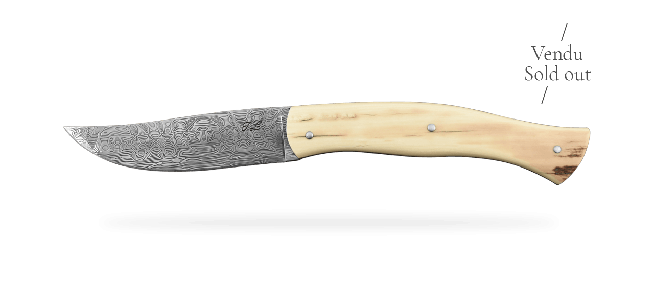 Löfgren 12cm Damascus, Brown mammoth knife by Jérôme Latreille