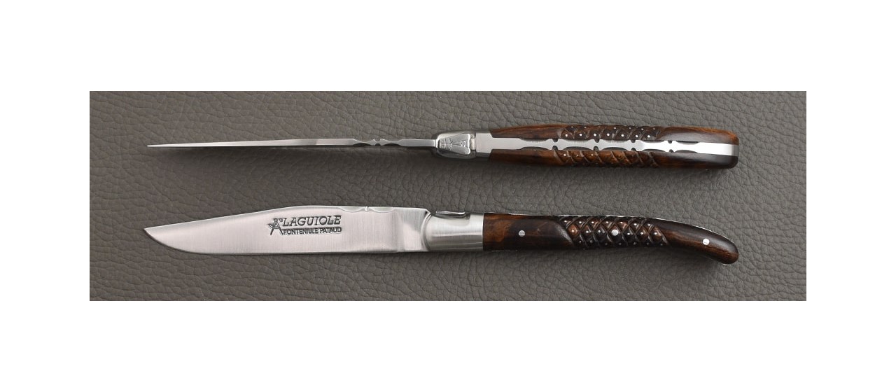 Set of 2 Laguiole Forged Steak Knives Needles Ironwood