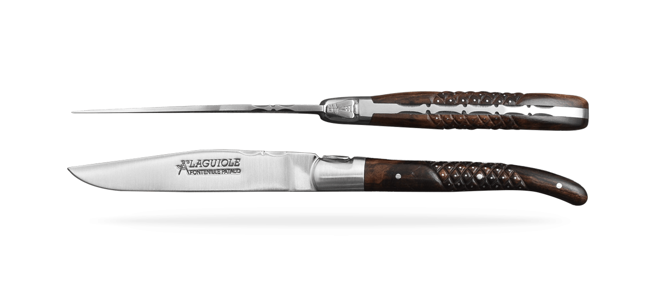 Set of 2 Laguiole Forged Steak Knives "Needles" Ironwood
