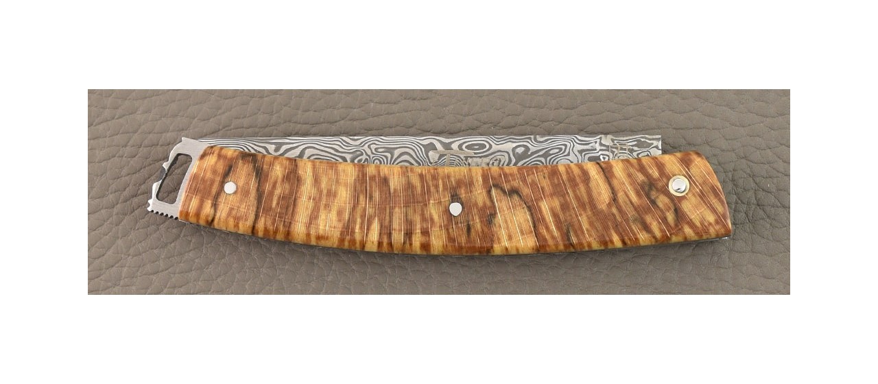 Le Thiers® Nature Damascus Full Handle Stabilized beech knife handmade in France