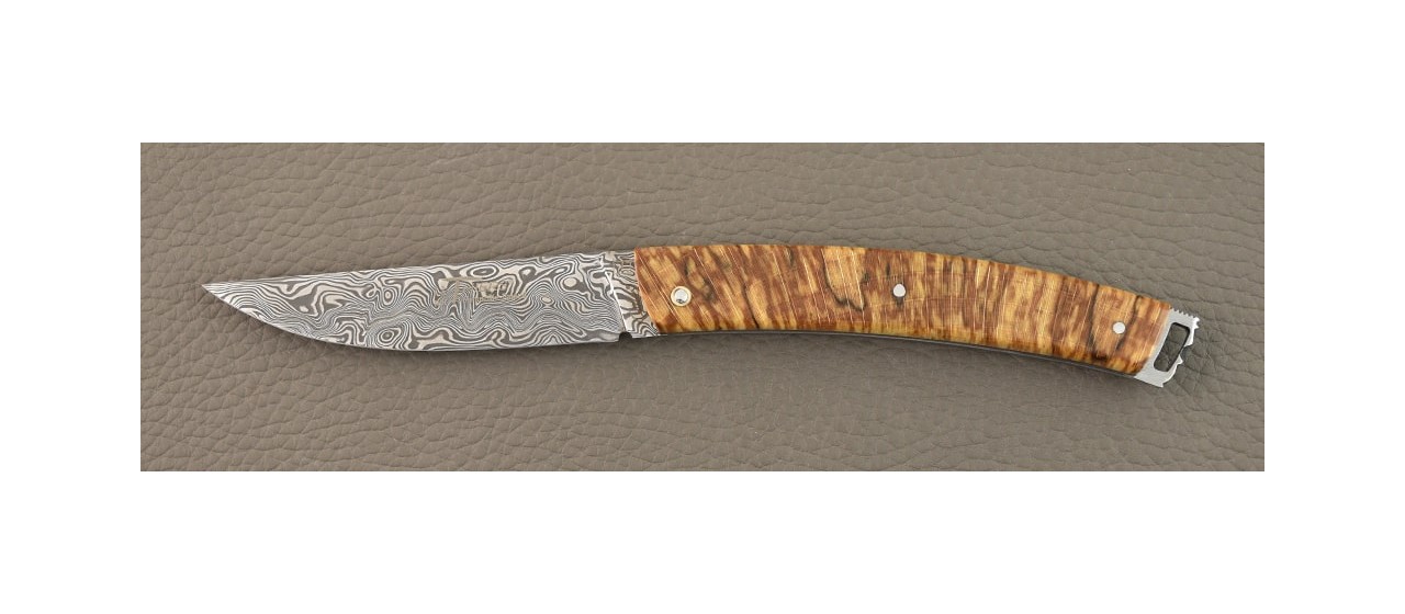 Le Thiers® Nature Damascus Full Handle Stabilized beech knife handmade in France