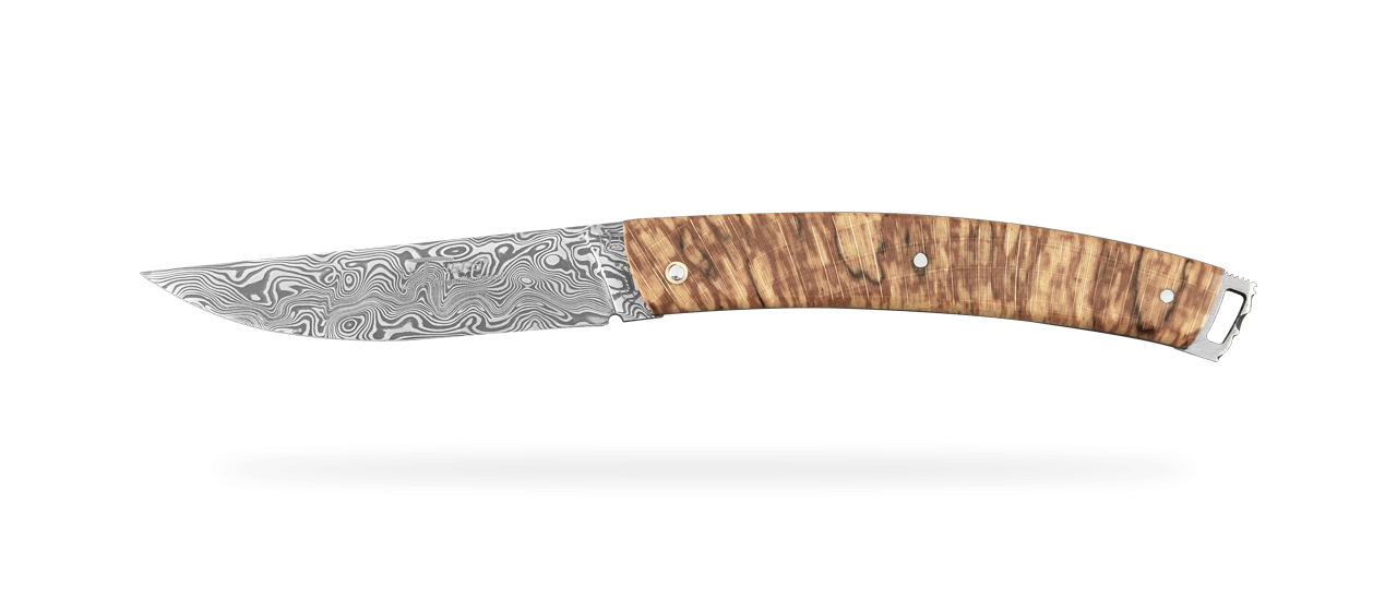 Le Thiers® Nature Damascus Full Handle Stabilized beech knife handmade in France