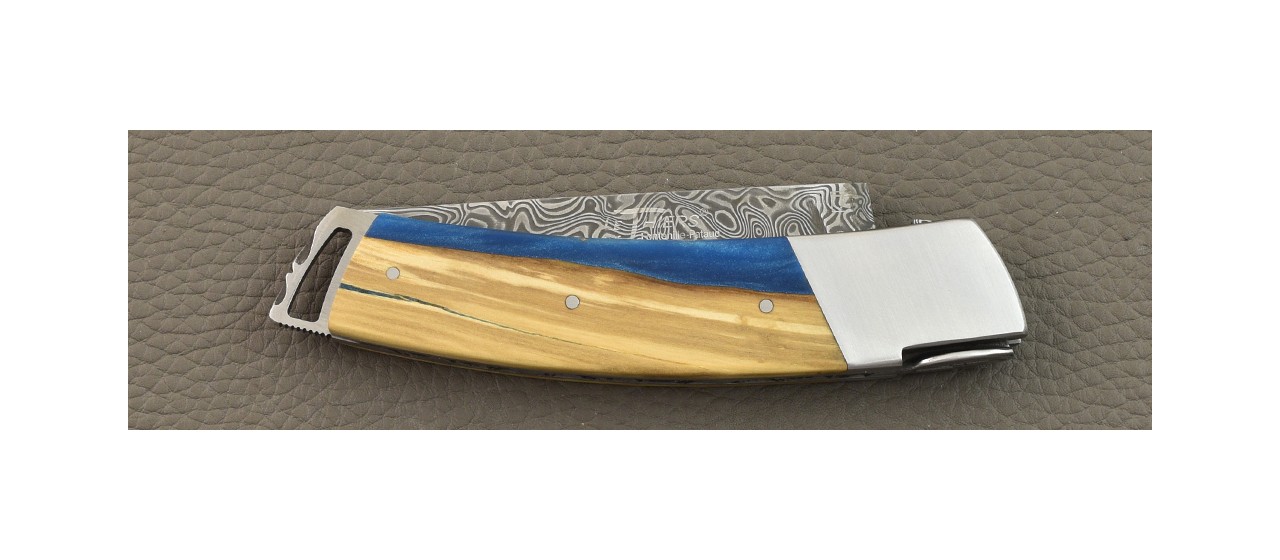 Couteau Le Thiers® Gentleman Damas Hybride Buis fabrication artisanale
