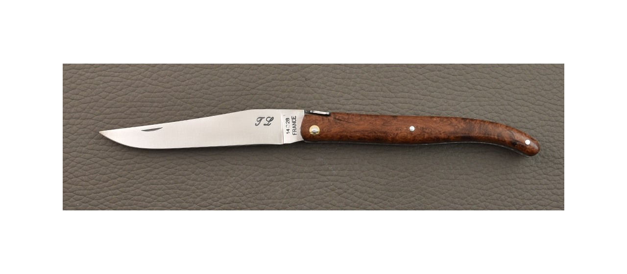 Laguiole 12cm full handle Amboyna burl knife by Jérôme Latreille